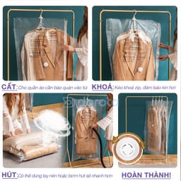 Thumbnail Túi hút chân không chống nhăn DOROTA không cần dùng bơm bảo quản quần áo có móc treo tái sử dụng TCN 4