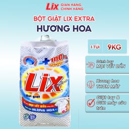 Thumbnail Bột giặt Lix Extra hương hoa 9Kg EB010 siêu làm trắng quần áo tăng gấp đôi sức mạnh lưu hương lâu cho giặt tay và máy 1