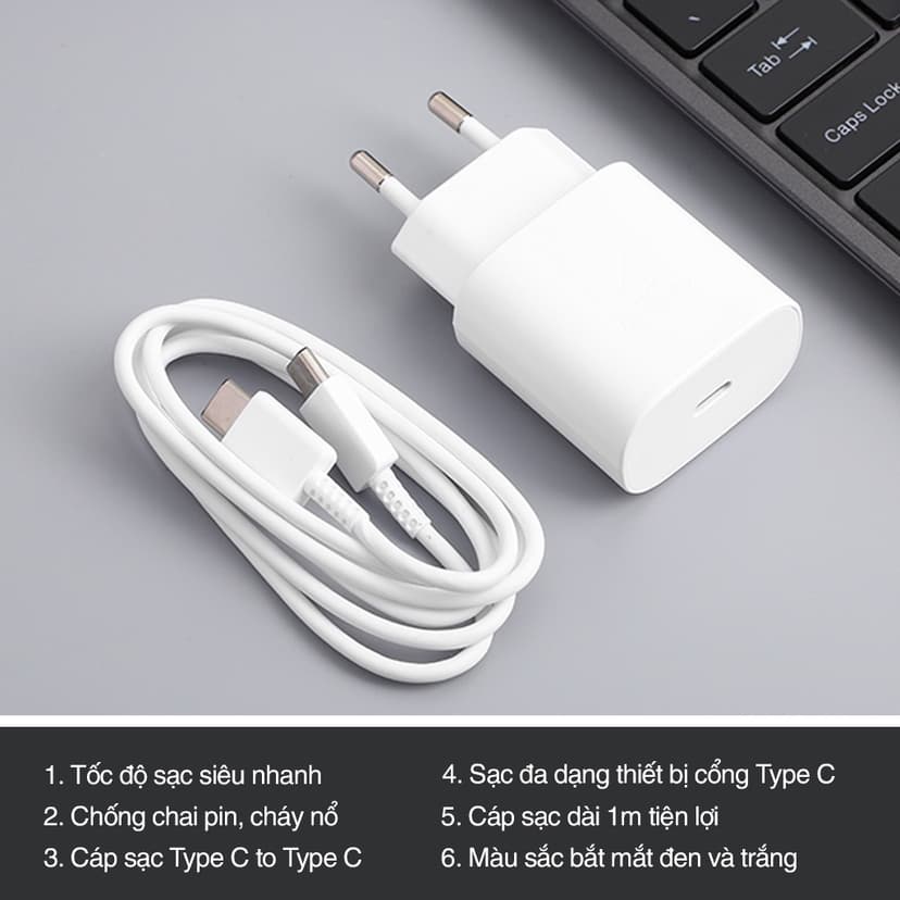 Ảnh Bộ sạc nhanh 25w tương thích Samsung Type C DYDX dây sạc nhanh Type C màu trắng đen Bảo hành Lỗi 1 đổi 1 2