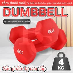 Thumbnail BG-[4 KG] Tạ tay lõi thép đặc bọc cao su tập gym yoga chống trơn trượt, xước vỡ sàn RED/BLUE 4