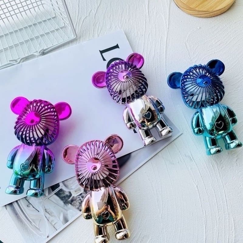 Ảnh Quạt mini tích điện NIKITO cầm tay hình gấu Bearbrick siêu dễ thương có cổng sạc USB 3