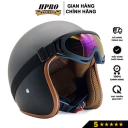 Thumbnail Mũ bảo hiểm 3/4 đầu Sundy Helmets, màu đen nhám mạnh mẽ, cá tính, Freesize (54-58cm) kèm kính UV, phi công 4