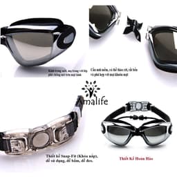 Thumbnail Màu ĐEN - Kính Bơi Tráng Bạc Có Gắn Bịt Tai Chống Tia UV Chống Nước Gắn Liền Thân Chính Hãng Amalife 3