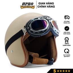 Thumbnail Mũ bảo hiểm 3/4 đầu Sundy Helmets, màu kem sữa mờ, sang trọng, tinh tế, Freesize (54-58cm) kèm kính UV, phi công 3