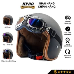 Thumbnail Mũ bảo hiểm 3/4 đầu Sundy Helmets, màu đen nhám mạnh mẽ, cá tính, Freesize (54-58cm) kèm kính UV, phi công 1