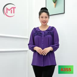 Thumbnail Áo Trung Niên MAI THY A355, Mẫu Sơ Mi Nữ Bigsize Tặng Mẹ Cổ Bèo Đính Nhiều Nút Trang Nhã | Thời Trang Trung Niên U40 2