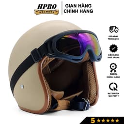 Thumbnail Mũ bảo hiểm 3/4 đầu Sundy Helmets, màu kem sữa mờ, sang trọng, tinh tế, Freesize (54-58cm) kèm kính UV, phi công 4