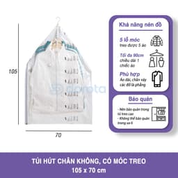 Thumbnail Túi hút chân không chống nhăn DOROTA bảo quản quần áo có móc treo 105x70 cm DG105 1