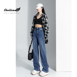 Thumbnail Quần jeans nữ Chollima ống rộng SIMPLE JEAN hoạ tiết da trắng cá tính QD258 ulzzang phong cách hàn 3
