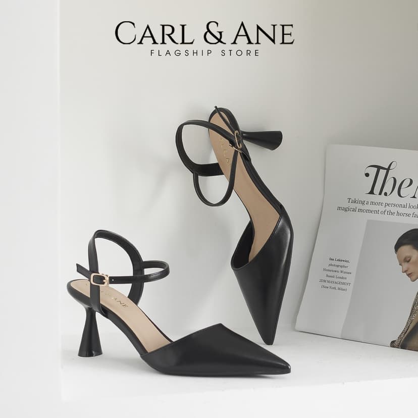 Ảnh Carl & Ane - Giày cao gót nữ mũi nhọn phong cách thanh lịch cao 7cm màu đen - CL039 2