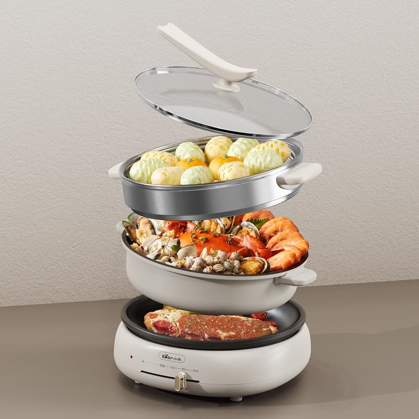 Ảnh Bộ Nồi Lẩu Nướng Bear 3 khay 3in1 DHG-C40W2 - Hàng Chính Hãng 3