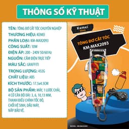 Thumbnail Tông đơ cắt tóc chuyên nghiệp Kemei KM-MAX2093 cắm điện trực tiếp công suất mạnh 10W điều chỉnh được độ dài lưỡi tốc độ 1