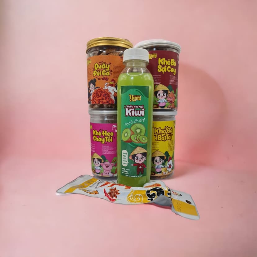 Ảnh Combo BÒ GÀ HEO 3 hũ thịt khô Trạm ngọt Yumi TẶNG 1 hũ Quẩy đùi gà 1 nước ngọt 1 chân gà cay giá hời 3