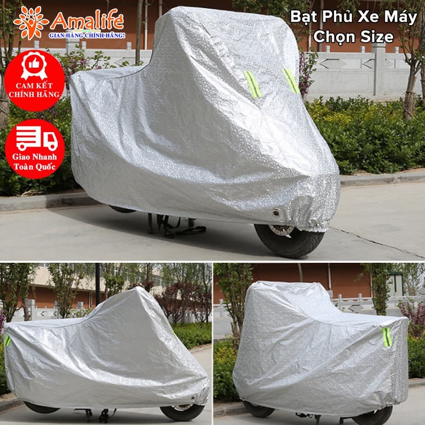 Ảnh Bạt Phủ Xe Máy – Bạt Trùm Xe Máy Loại Dày Xịn Có Phản Quang Cảnh Báo Size To Vừa Được Xe SH Phân Khối Lớn Hãng Amalife 1