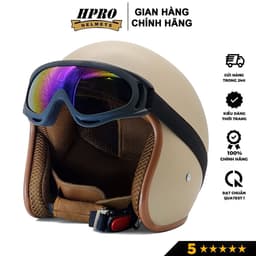 Thumbnail Mũ bảo hiểm 3/4 đầu Sundy Helmets, màu kem sữa mờ, sang trọng, tinh tế, Freesize (54-58cm) kèm kính UV, phi công 2