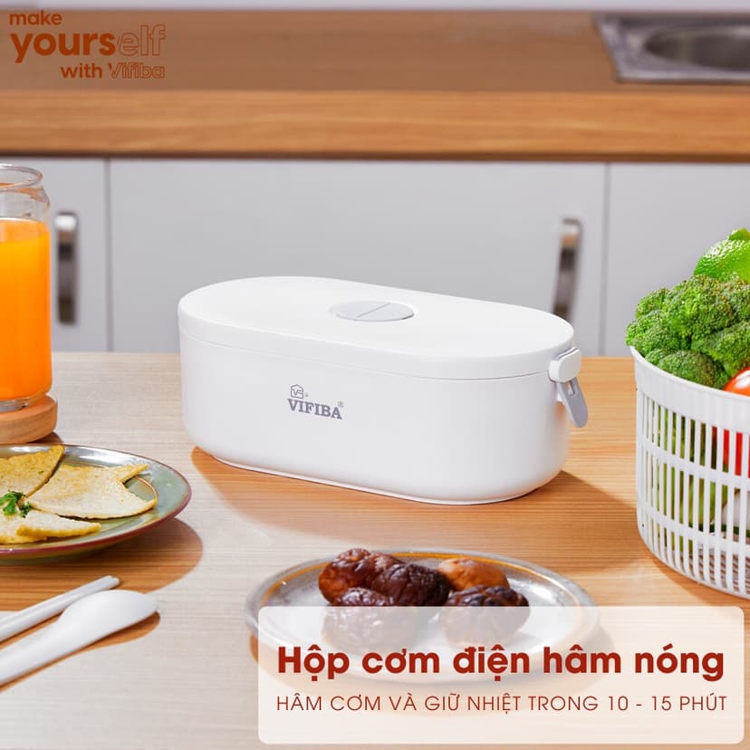 Ảnh Hộp Cơm Cắm Điện Văn Phòng VIFIBA Hâm Nóng và Giữ Nhiệt, có 3 Ngăn, Tay Cầm Dễ Mang Đi 2