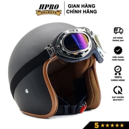 Thumbnail Mũ bảo hiểm 3/4 đầu Sundy Helmets, màu đen nhám mạnh mẽ, cá tính, Freesize (54-58cm) kèm kính UV, phi công 3