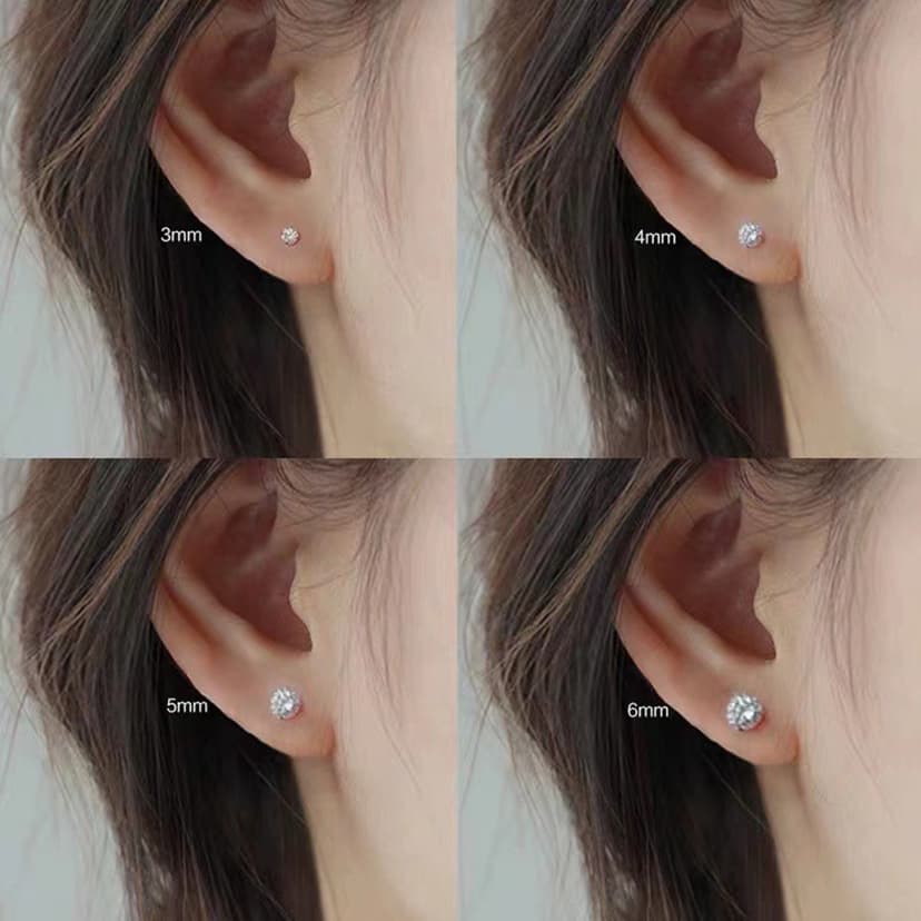 Ảnh Bông tai bạc nam nữ nụ đá tròn Miêu Bạc khuyên tai bạc 925 đính đá nhiều size phụ kiện trang sức unisex B000145 1