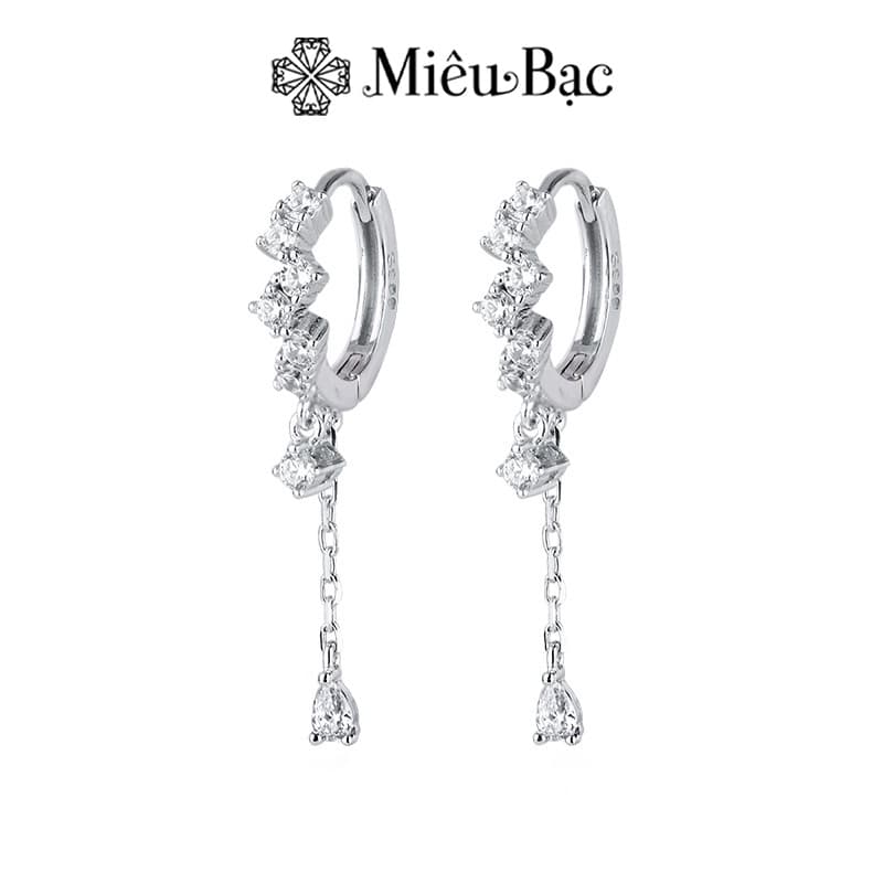 Ảnh Bông tai bạc nữ Miêu Bạc đính đá dáng dài 1 đôi chất liệu bạc S925 thời trang phụ kiện trang sức B400744 1