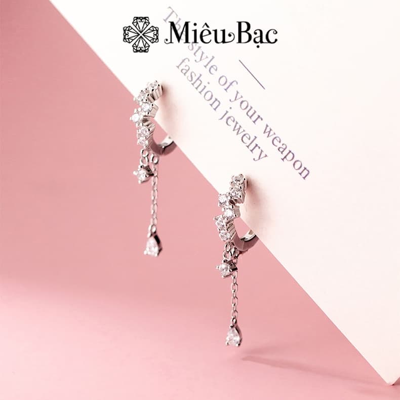 Ảnh Bông tai bạc nữ Miêu Bạc đính đá dáng dài 1 đôi chất liệu bạc S925 thời trang phụ kiện trang sức B400744 3
