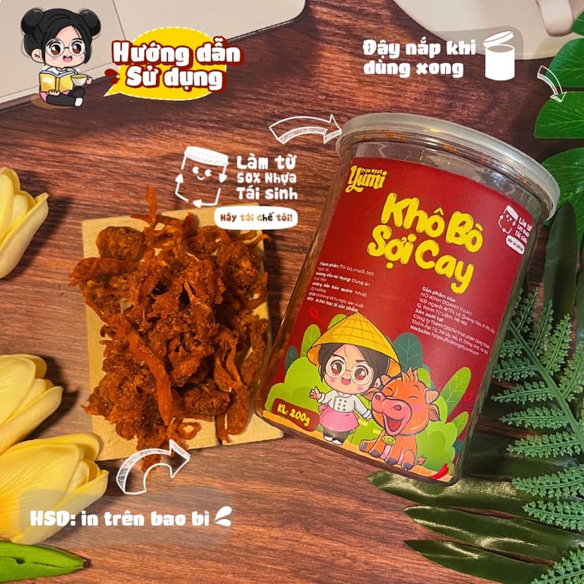 Ảnh Khô bò sợi cay Trạm ngọt Yumi đồ ăn vặt thịt xé thơm ngon an toàn vệ sinh 4