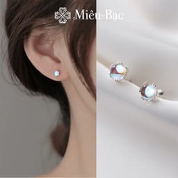 Thumbnail Bông tai bạc nữ Miêu Bạc khuyên tai đính đá mặt trăng 1 chiếc moonstone chốt vặn chất liệu bạc S925 MB37 1