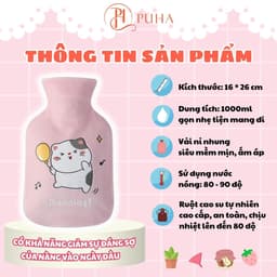 Thumbnail Túi chườm nóng đau bụng kinh PH PUHA 1000ml giữ nhiệt 3h, mẫu cute 2