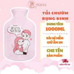 Thumbnail Túi chườm nóng lạnh PH PUHA 1000ml giữ nhiệt 3h, hoạ tiết in nổi, hỗ trợ giảm đau bụng kinh cho nữ 1