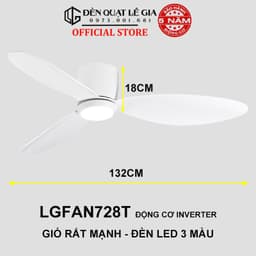 Thumbnail Quạt Trần Đèn Gió Mạnh LÊ GIA LGFAN728T - Chiều Cao 18cm - Sải Cánh 132cm - Bảo Hành 5 Năm 1