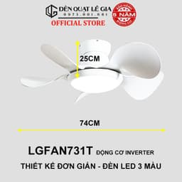 Thumbnail Quạt Trần Mini Gió Mạnh LÊ GIA LGFAN731T - Chiều Cao 25cm - Sải Cánh 74cm - Bảo Hành 5 Năm 1