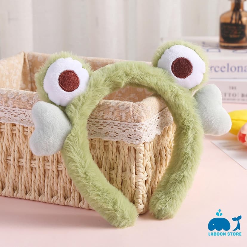Ảnh Băng đô cài tóc thời trang Laboon bờm tóc lông xù ếch xanh ngộ nghĩnh dễ thương 1