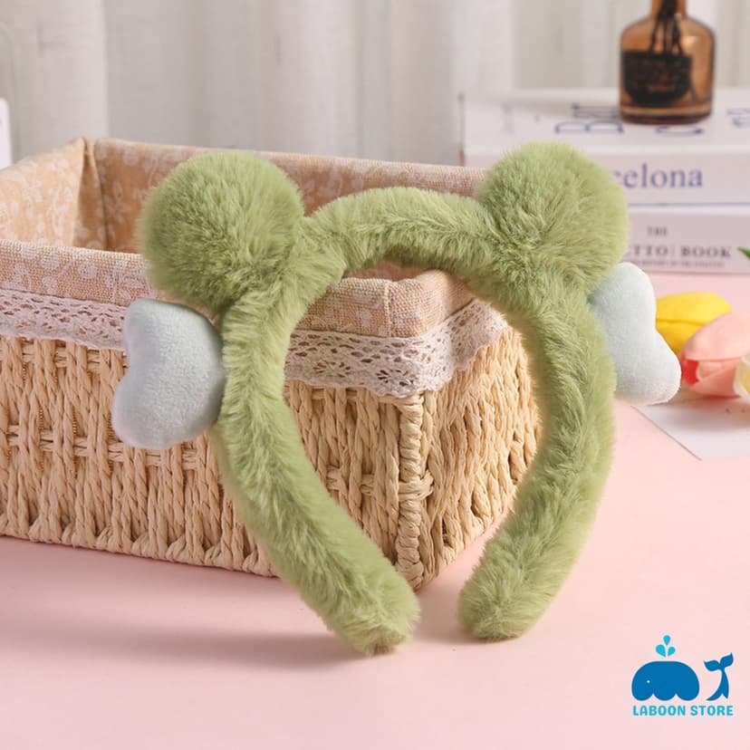 Ảnh Băng đô cài tóc thời trang Laboon bờm tóc lông xù ếch xanh ngộ nghĩnh dễ thương 3