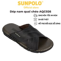 Thumbnail Dép Nam Quai Chéo Da Bò SUNPOLO AQC026 Đen Có Big size 44 45 1