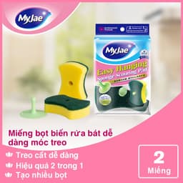 Thumbnail Miếng bọt biển rửa chén MyJae 2 mặt, mút xốp rửa bát đa năng kèm miêng nhựa hít kê 11.3cm x 7.8cm x 2.7cm (2 miếng/gói) 3