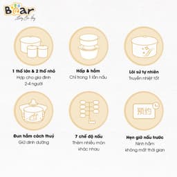 Thumbnail Nồi Nấu Cháo Chậm BEAR 1.6L Nồi Nấu Chậm Cho Bé 7 Chế Độ Nồi Chưng Yến Hấp Hầm Canh Súp Chè Giữ Ấm Bản TViệt SUBE002 4