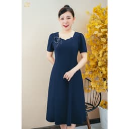 Thumbnail Đầm xòe 8 mảnh TTV1493 thiết kế Cổ sóng nước kết hoa tay ngắn màu Xanh đen 1