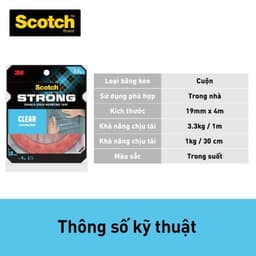 Thumbnail Băng keo hai mặt 3M™ Scotch®, trong suốt, siêu dính, độ bền cao, chống tia UV, kéo nhẹ nhàng, 1 cuộn, Dùng trong nhà 3
