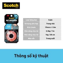 Thumbnail Băng keo hai mặt 3M™ Scotch®, trong suốt, siêu dính, độ bền cao, chống tia UV, kéo nhẹ nhàng, 1 cuộn, Dùng trong nhà 2