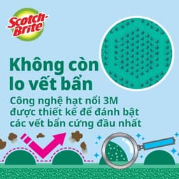 Thumbnail Miếng rửa chén hạt nổi 3M™ Scotch-Brite®, siêu sạch, chống trầy, gói 2 miếng, xanh/cam, Làm sạch các vết bẩn cứng đầu 4