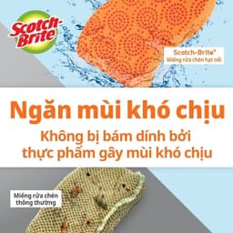 Thumbnail Miếng rửa chén hạt nổi 3M™ Scotch-Brite®, siêu sạch, chống trầy, gói 2 miếng, xanh/cam, Làm sạch các vết bẩn cứng đầu 3
