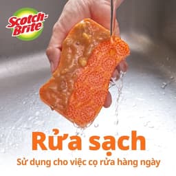 Thumbnail Miếng rửa chén hạt nổi 3M™ Scotch-Brite®, siêu sạch, chống trầy, gói 2 miếng, xanh/cam, Làm sạch các vết bẩn cứng đầu 1