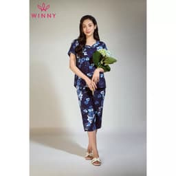 Thumbnail Bộ mặc nhà nữ WINNY kiểu cộc tay quần ngố chất lanh mềm mát 2MNLA23016N 4