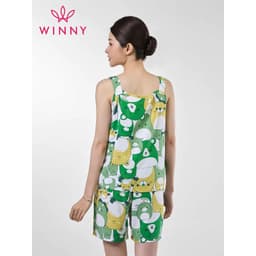 Thumbnail Bộ mặc nhà nữ WINNY kiểu hai dây quần đùi chất lanh mát 2MNLA23050H 4