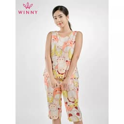 Thumbnail Bộ mặc nhà nữ WINNY kiểu sát tay quần ngố chất lanh mềm mát 2MNLA23049S 4
