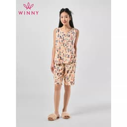 Thumbnail Bộ mặc nhà nữ WINNY kiểu sát nách quần ngố chất lanh mát 2MNLA23022S 3