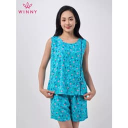Thumbnail Bộ mặc nhà nữ WINNY kiểu sát nách quần đùi chất lanh mềm mịn thấm hút nhanh khô 2MNLA23024B 3