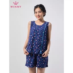Thumbnail Bộ mặc nhà nữ WINNY kiểu sát nách quần đùi chất lanh mềm mịn thấm hút nhanh khô 2MNLA23024B 4