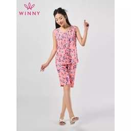 Thumbnail Bộ mặc nhà nữ WINNY kiểu sát nách quần ngố chất lanh mát 2MNLA23022S 4