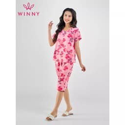Thumbnail Bộ mặc nhà nữ WINNY kiểu cộc tay quần ngố chất lanh mềm mát thấm hút 2MNLA23039N 4