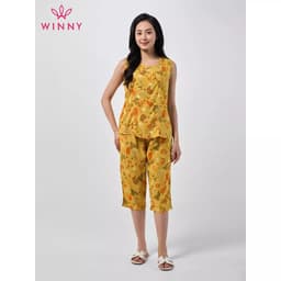 Thumbnail Bộ mặc nhà nữ WINNY kiểu sát nách quần ngố chất lanh mềm 2MNLA23014S 4
